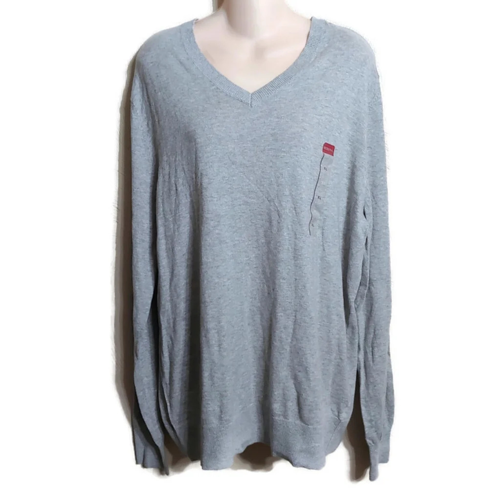 Merona Light Heather Gray V-Neck Wool Blended Sweater Size Men's XL NEW